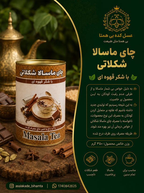 چای ماسالا رژیمی شکلاتی با شکر قهوه ای ۳۰۰ گرمی